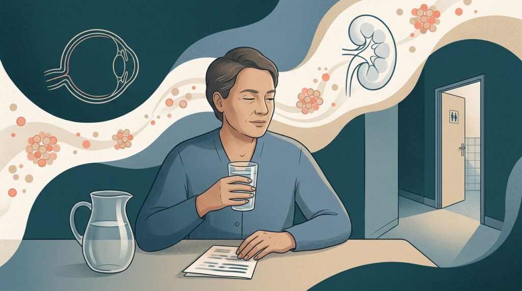Quando sede, vontade de urinar e visão embaçada aparecem juntas e persistem, vale investigar a glicose.