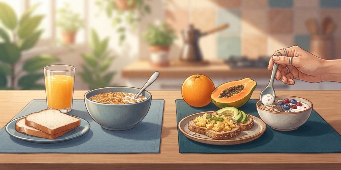 Trocar opções muito refinadas por alimentos com mais fibras e proteína pode deixar o café da manhã mais equilibrado.