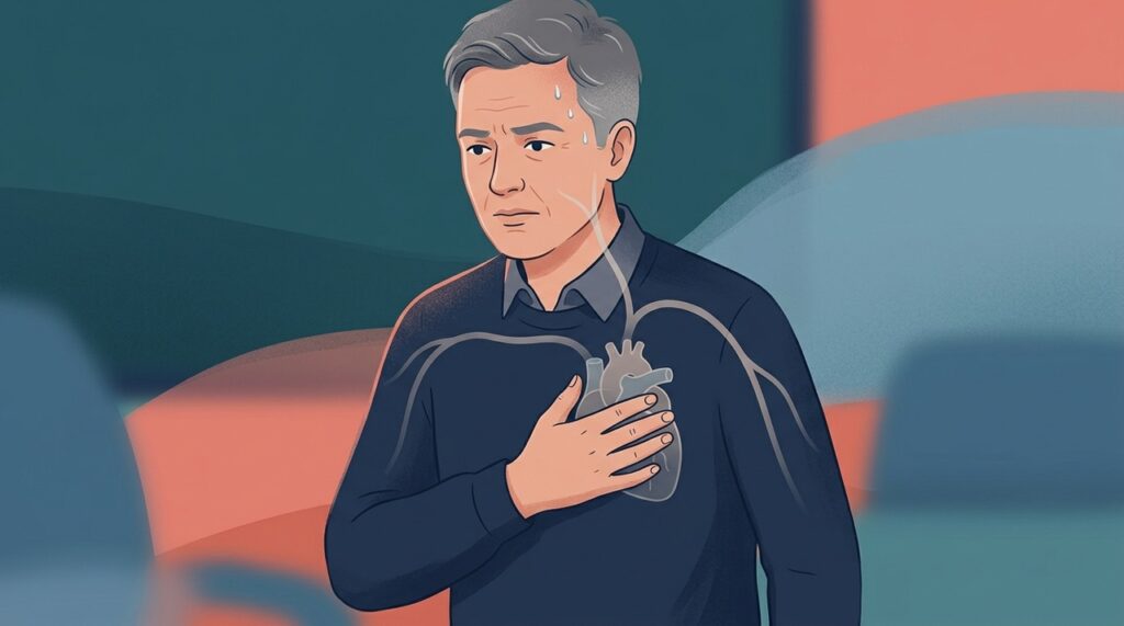 Pressão no peito, falta de ar, suor frio e dor que se espalha pelo corpo aumentam a suspeita de infarto.