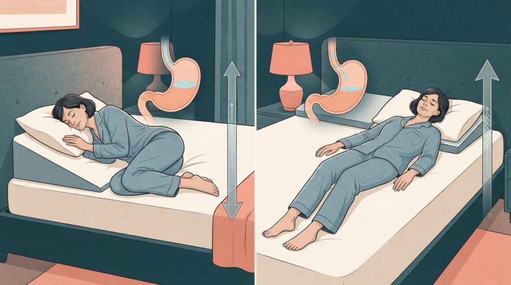 O lado esquerdo tende a favorecer menor exposição ao ácido do que dormir sobre o lado direito ou de barriga para cima.