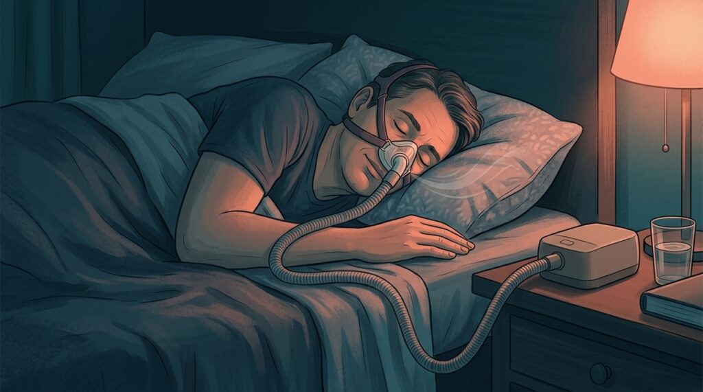 A pressão positiva funciona como um suporte para manter a passagem de ar aberta enquanto a pessoa dorme.