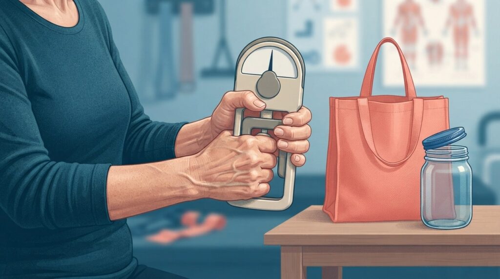 A força de preensão ajuda a avaliar a força muscular, mas o resultado isolado não confirma sarcopenia.