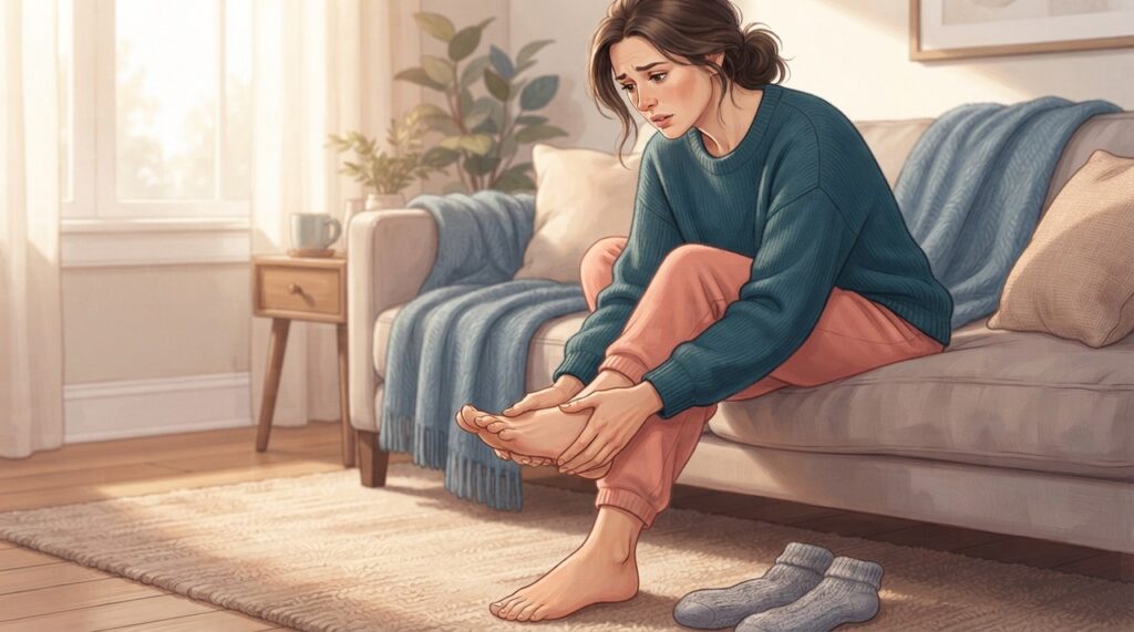 Anemia, hipotireoidismo, Raynaud e alterações da circulação estão entre as possíveis causas de pés frios persistentes.
