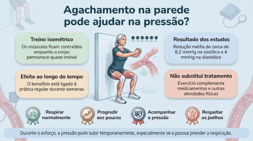 O agachamento isométrico pode ser uma estratégia complementar para o controle da pressão, com progressão adequada e acompanhamento quando necessário.
