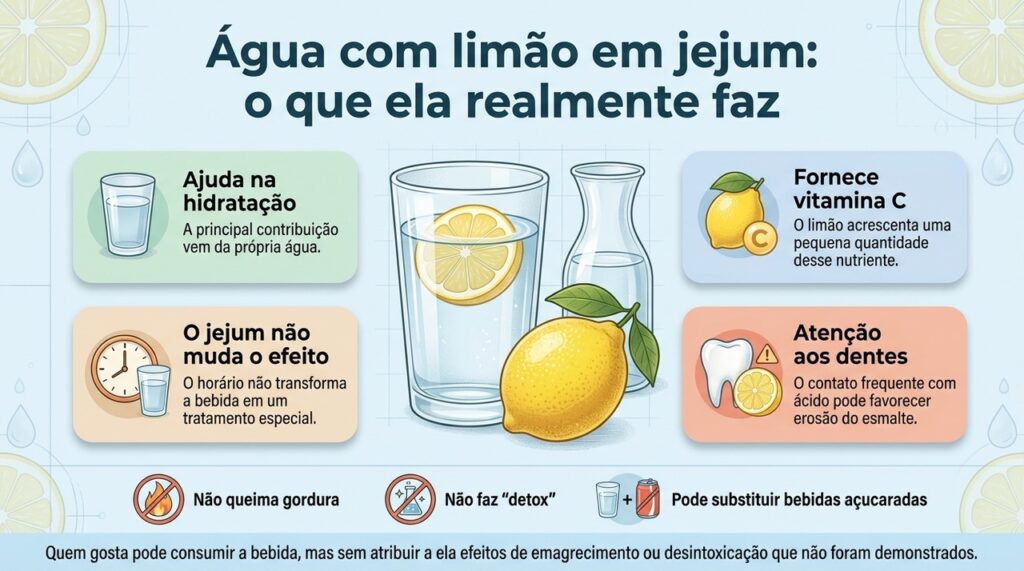 Água com limão pode fazer parte da rotina, mas não emagrece nem “limpa” o organismo por ser consumida em jejum.