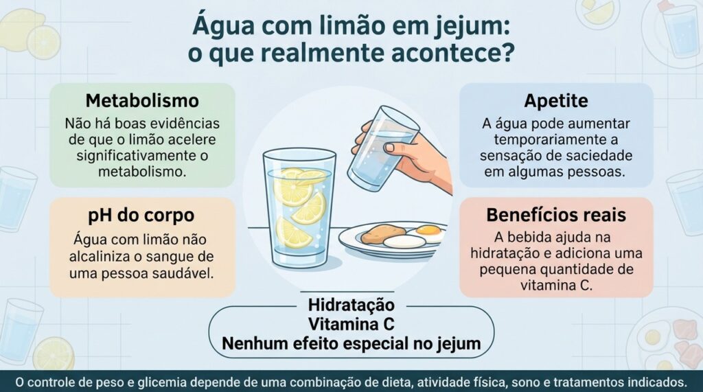 Água com limão pode ser uma forma agradável de se hidratar, mas não acelera o metabolismo nem funciona como estratégia isolada de emagrecimento.