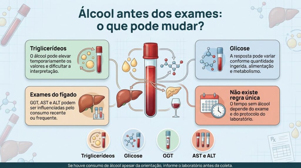 O preparo varia conforme o exame, por isso o mais seguro é seguir a orientação específica do laboratório ou do médico.