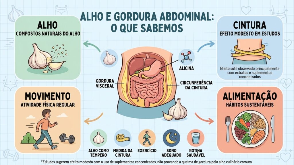 Entenda o efeito discreto do alho e os hábitos que ajudam a reduzir a gordura visceral.