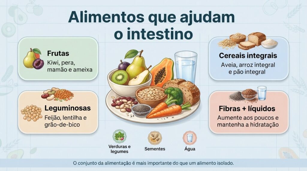A regularidade das fibras e uma boa ingestão de líquidos ajudam o intestino a funcionar melhor.