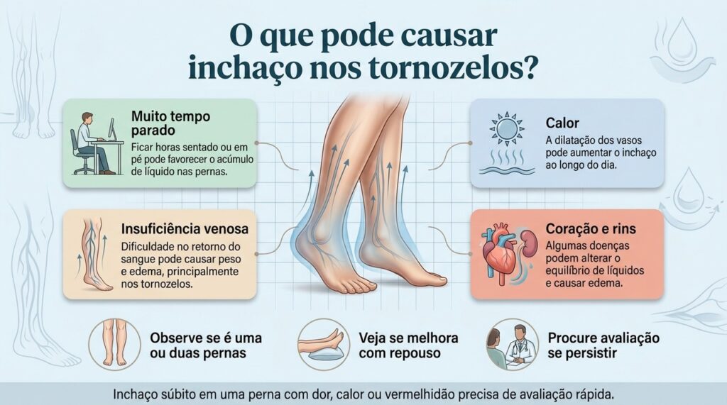 O padrão do inchaço e os sintomas associados ajudam a indicar quando o edema precisa de investigação médica.