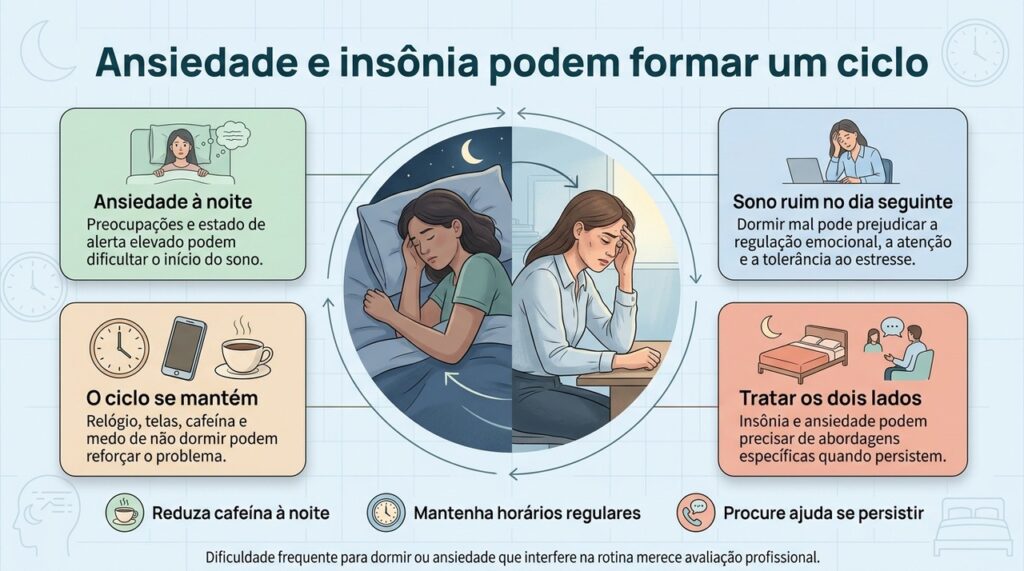 Quando persistem, ansiedade e insônia podem reforçar uma à outra e exigir cuidado direcionado para os dois problemas.