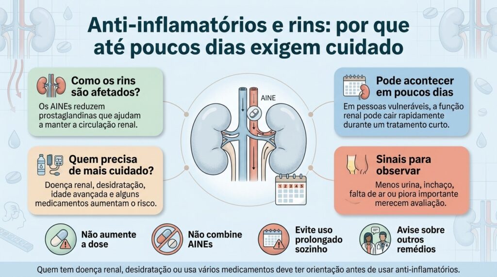 O risco renal dos anti-inflamatórios depende menos do número de dias e mais da vulnerabilidade de cada pessoa.