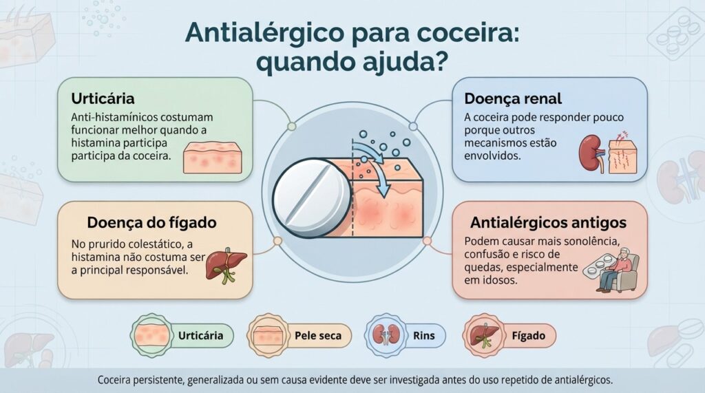 O efeito dos antialérgicos depende da causa da coceira, por isso quadros persistentes precisam de investigação.