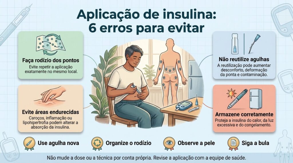 Técnica correta, rodízio organizado e conservação adequada ajudam a manter a absorção da insulina mais previsível.