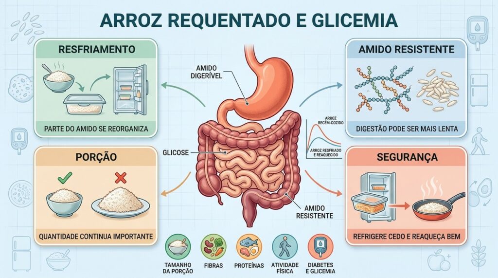 Resfriamento, amido resistente, porção e conservação influenciam o efeito metabólico do arroz.