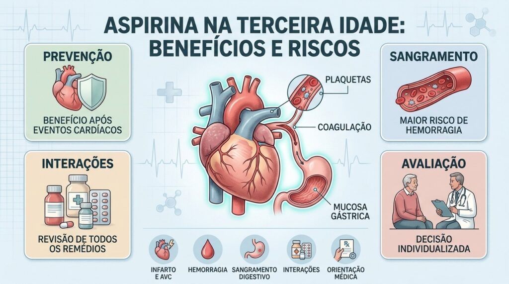 Benefícios cardiovasculares, risco hemorrágico e interações medicamentosas precisam ser avaliados individualmente na terceira idade.