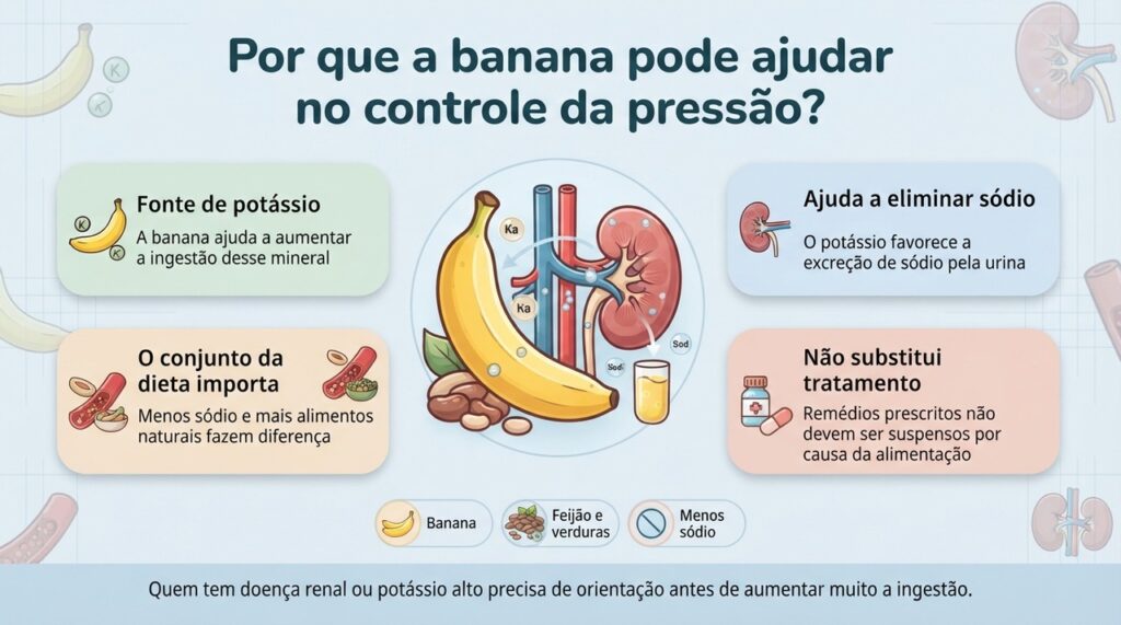 Banana pode ser uma aliada, mas o controle da pressão depende do padrão alimentar e do tratamento como um todo.