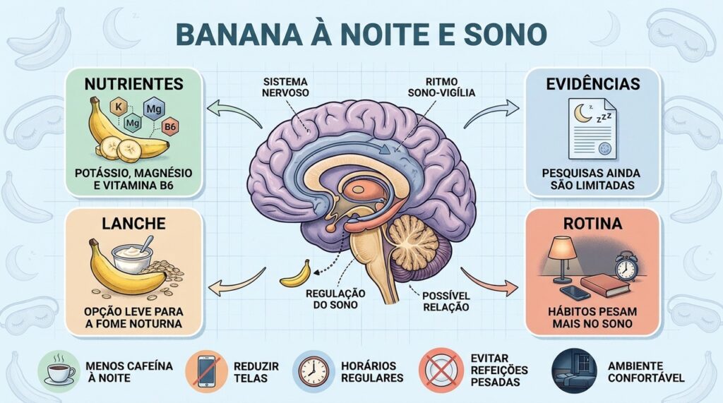 Rotina regular de descanso influencia o sono mais que um alimento isolado.