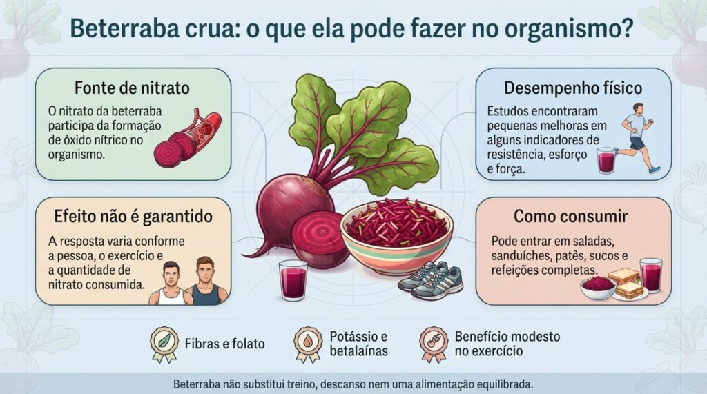 A beterraba oferece nutrientes importantes e pode contribuir modestamente para o desempenho, sem funcionar como um “pré-treino milagroso”.
