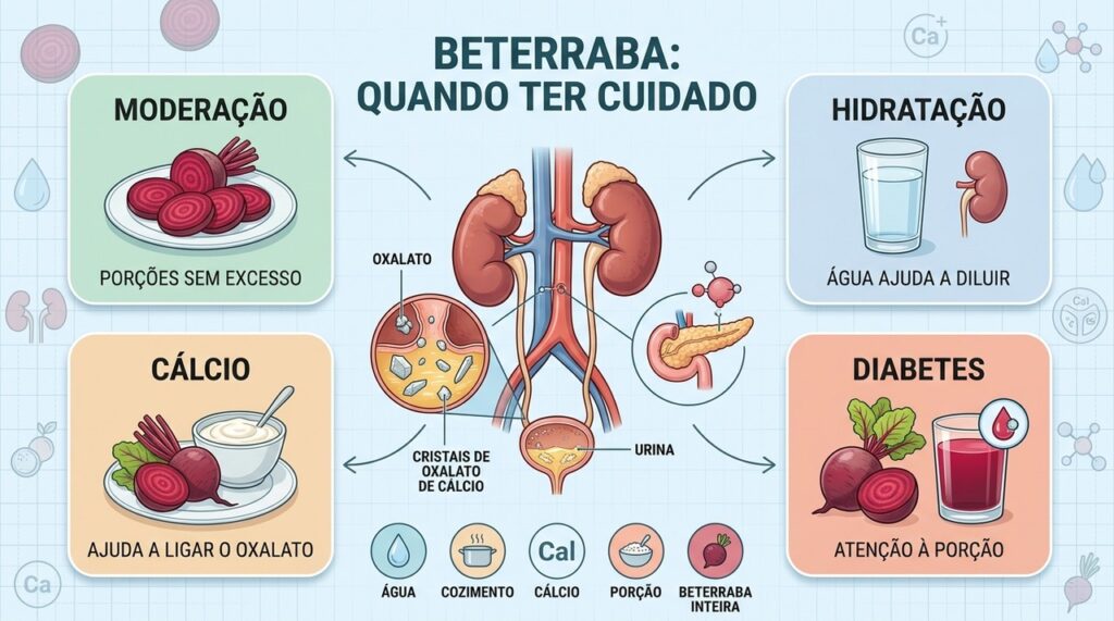 Hidratação, cálcio adequado e porções moderadas ajudam a reduzir riscos associados ao oxalato.
