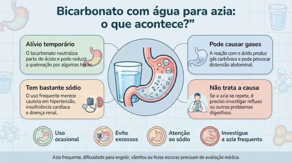 O bicarbonato pode aliviar episódios ocasionais de azia, mas o uso repetido pode trazer riscos e mascarar a causa do problema.