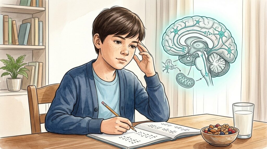 Alimentação variada contribui para energia mental, memória e atenção durante a rotina escolar.