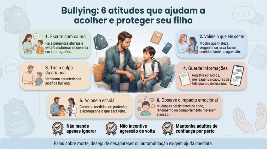 Acolhimento, registro dos episódios, participação da escola e atenção ao impacto emocional formam uma resposta mais segura ao bullying.