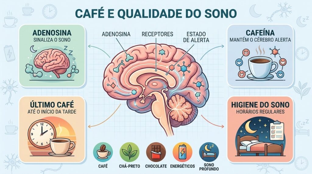 Entenda como a cafeína interfere no cérebro e reduz a qualidade do sono.