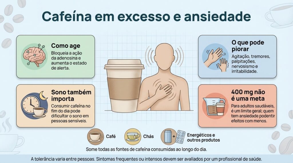Quantidade, horário e sensibilidade individual ajudam a explicar por que a cafeína pode agravar sintomas de ansiedade.