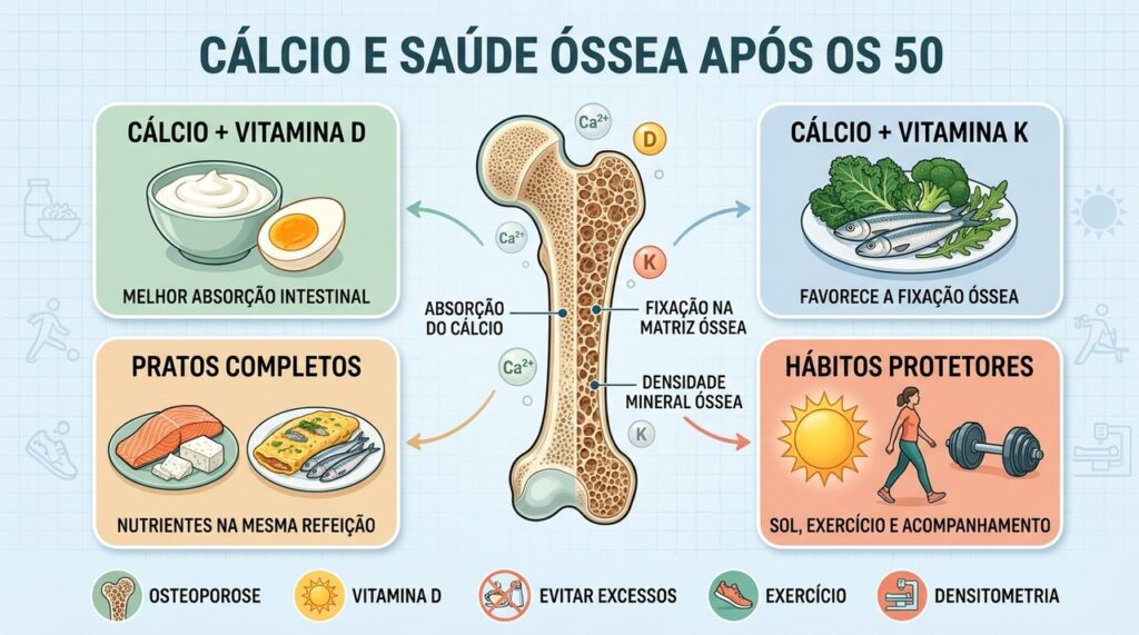 Cálcio, vitaminas D e K, exercícios e densitometria reforçam a proteção dos ossos.