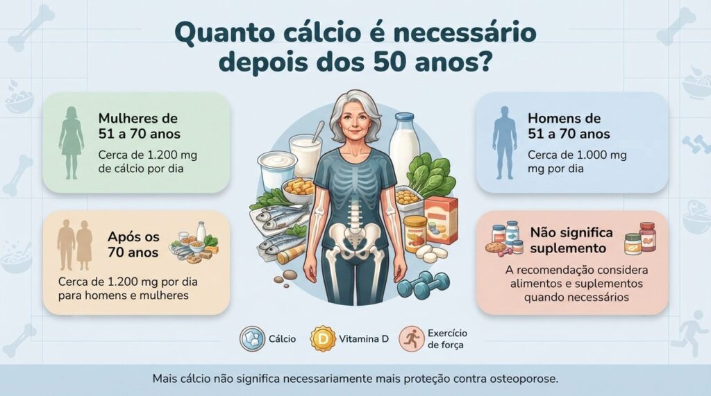 A necessidade de cálcio muda com idade e sexo, e o ideal é priorizar alimentos antes de pensar em suplementação.