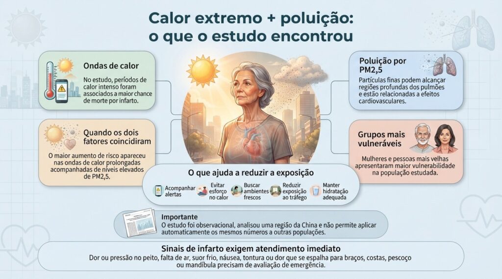 A pesquisa encontrou associação mais forte entre infarto fatal e a combinação de calor extremo com poluição elevada, especialmente em mulheres e idosos.