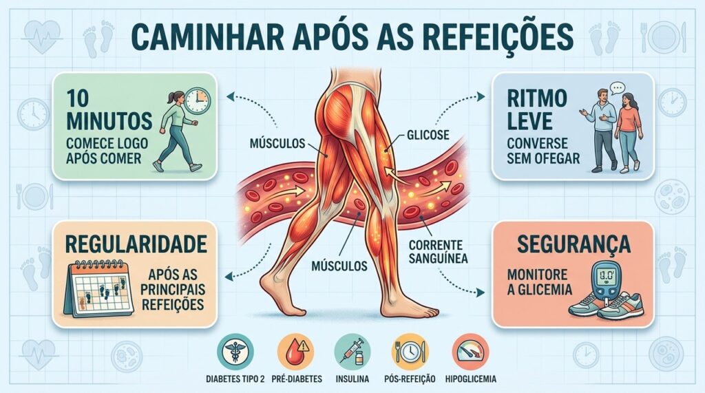 Tempo, ritmo, regularidade e monitoramento tornam a caminhada pós-refeição mais eficaz.