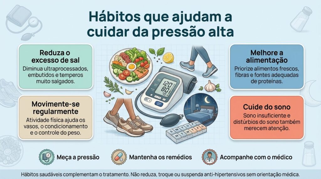Medidas simples de estilo de vida podem ajudar no controle da hipertensão, mas devem acompanhar o tratamento indicado para cada pessoa.