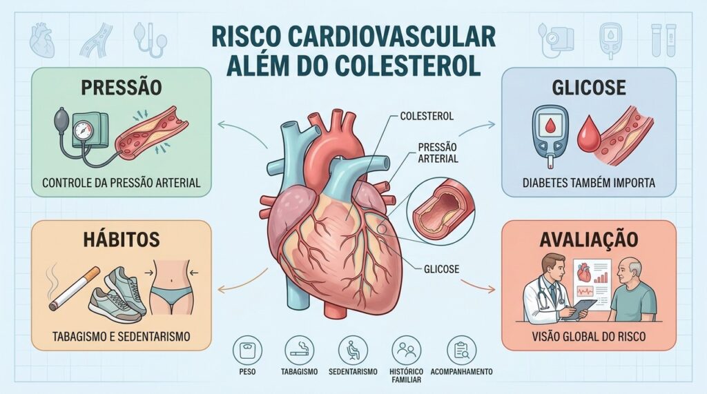 Pressão, diabetes, tabagismo, peso e sedentarismo podem manter o risco cardiovascular elevado.
