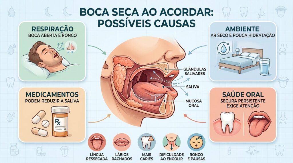 Respiração bucal, ambiente, medicamentos e saúde oral ajudam a explicar a secura.