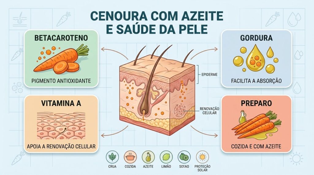 Betacaroteno, gordura e preparo adequado favorecem o aproveitamento dos nutrientes ligados à saúde da pele.