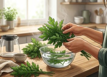 Shungiku acrescenta potássio, fibras e vitaminas ao prato e diversifica o consumo de folhas verdes.