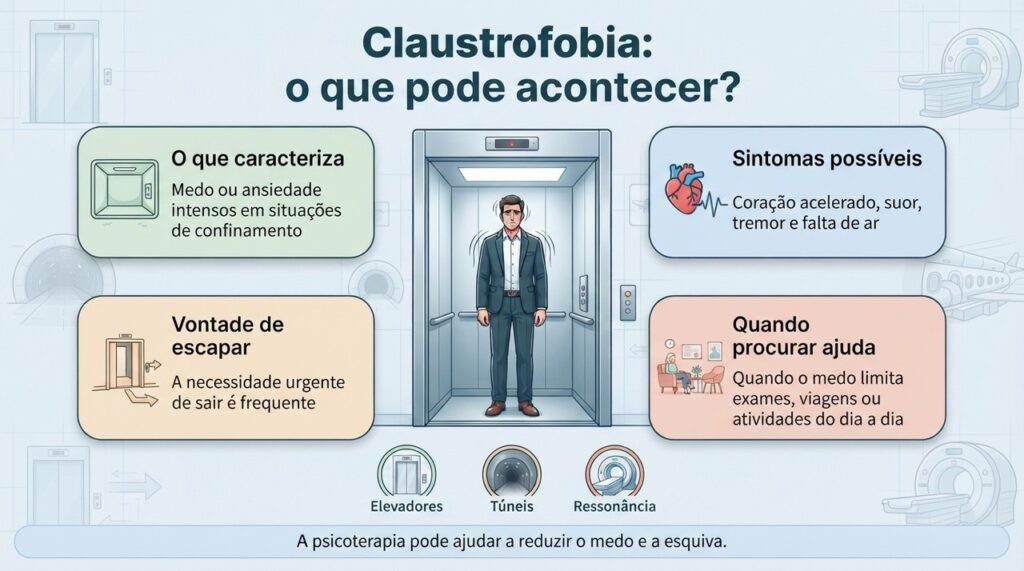 A claustrofobia pode causar sintomas físicos intensos e levar à evitação de situações importantes.