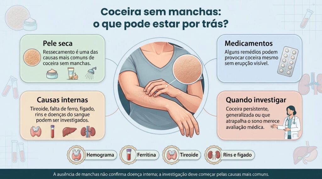 Quando a coceira não melhora com hidratação ou persiste por semanas, a avaliação ajuda a investigar causas da pele e do organismo.