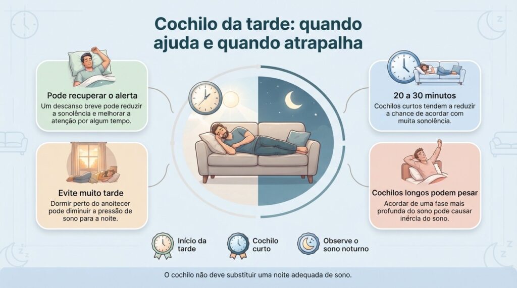 A duração e o horário do cochilo influenciam tanto o benefício durante o dia quanto o sono da noite.