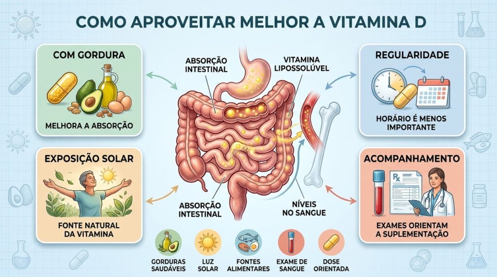 Gorduras saudáveis, sol, regularidade e exames orientam o melhor aproveitamento da vitamina D.