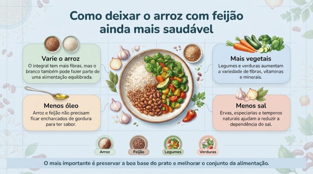Pequenos ajustes no preparo e nos acompanhamentos tornam o arroz com feijão ainda mais completo no dia a dia.