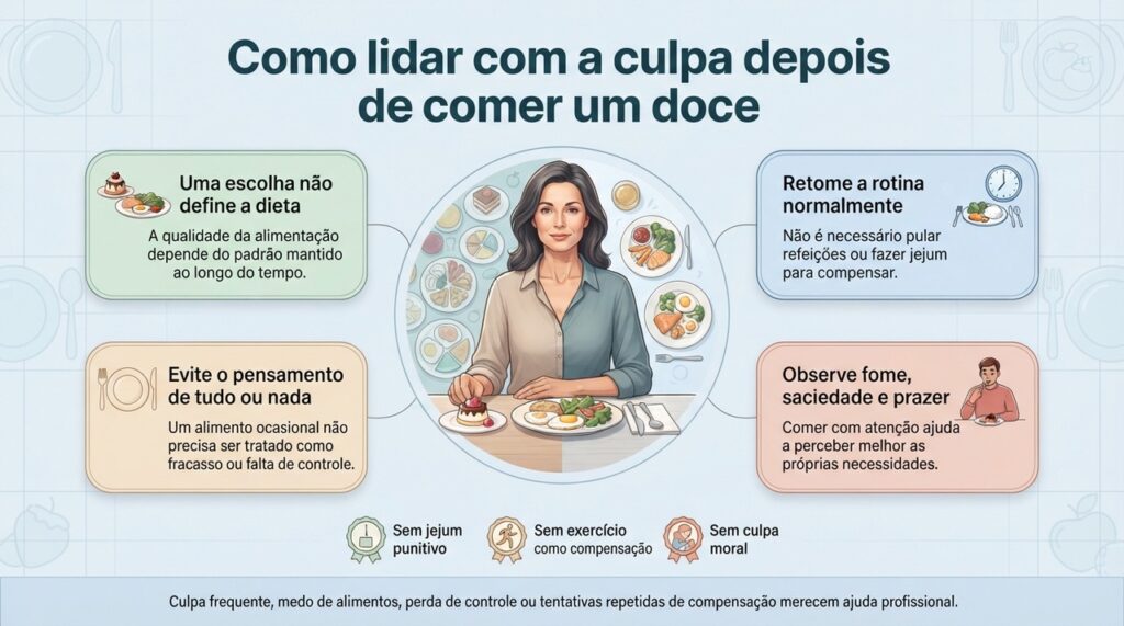 Uma relação mais equilibrada com a comida envolve olhar para o padrão geral, evitar compensações e não transformar escolhas ocasionais em culpa.