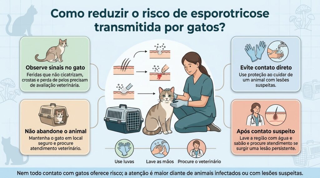 O controle da esporotricose depende de cuidado seguro com o gato, avaliação veterinária e atenção às pessoas expostas.