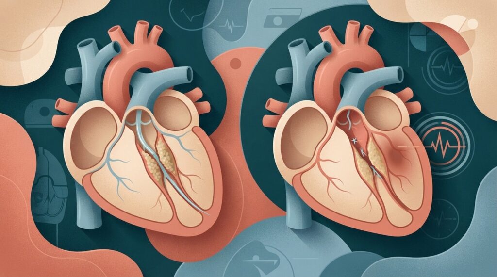No infarto, a falta de fluxo dura o suficiente para causar lesão e morte de parte do músculo cardíaco.