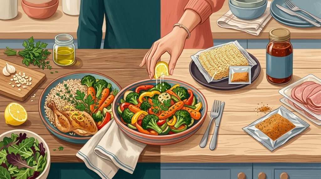 Trocar parte dos ultraprocessados por comida feita com ingredientes simples ajuda a reduzir o sódio da rotina.