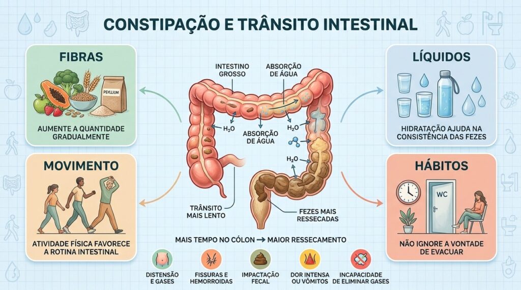 Fibras, líquidos, movimento e hábitos ajudam a melhorar o trânsito intestinal.