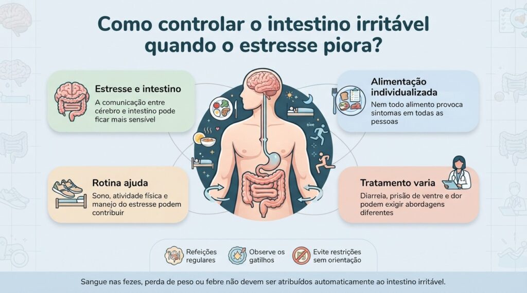 O controle do intestino irritável costuma funcionar melhor quando estratégias para estresse, alimentação e rotina são combinadas.