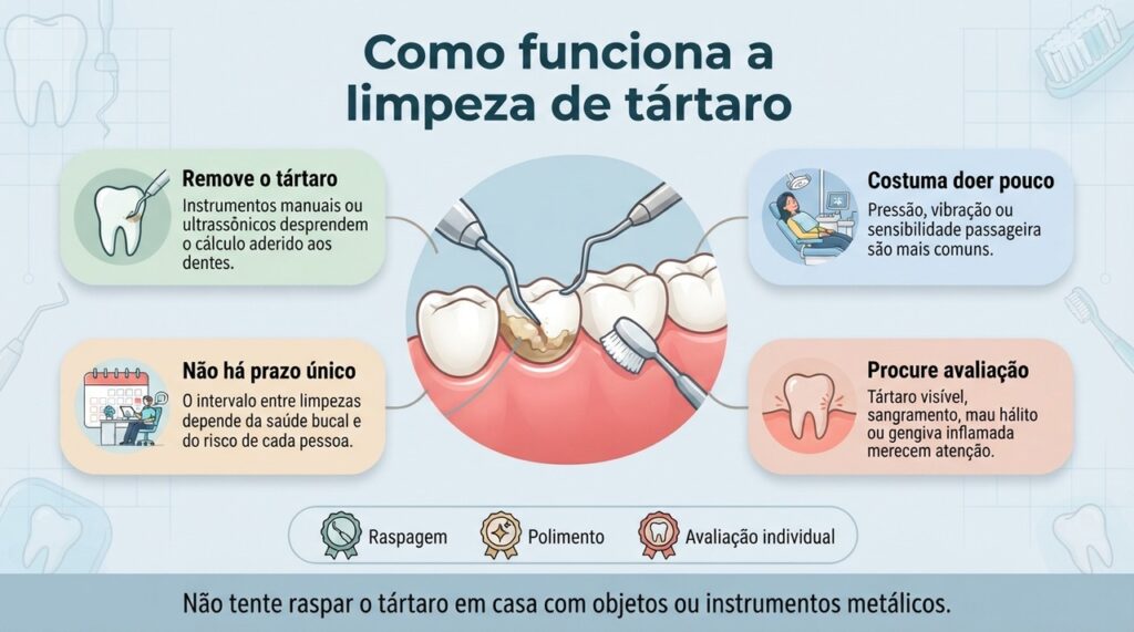 A limpeza pode causar algum desconforto, mas o tipo de procedimento e a frequência devem ser definidos pelo dentista.